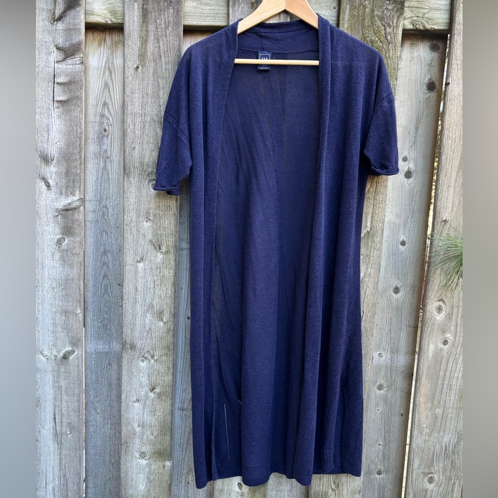 GAP Navy Linen Knit Open Cardigan Short Sleeve Summer